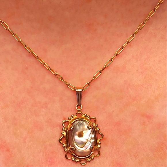 Vintage Abalone 14k Gold Necklace & Pierced Earrings - Picture 7 of 16